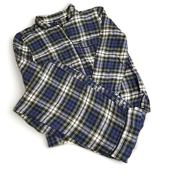 Gap Body Blue / Green Plaid Pajamas Button Down Top Pj Pants 2 Piece SetSmall